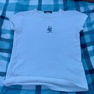 Brandy Melville White Short Sleeve Tee with Embroidered Detail